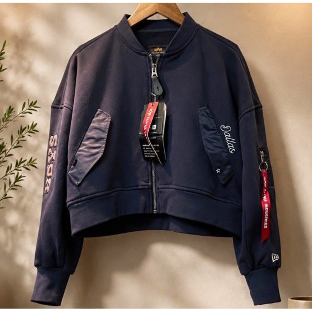 Alpha Industries Dalles Cowboys Women's M Navy Bomber Jacket Zip